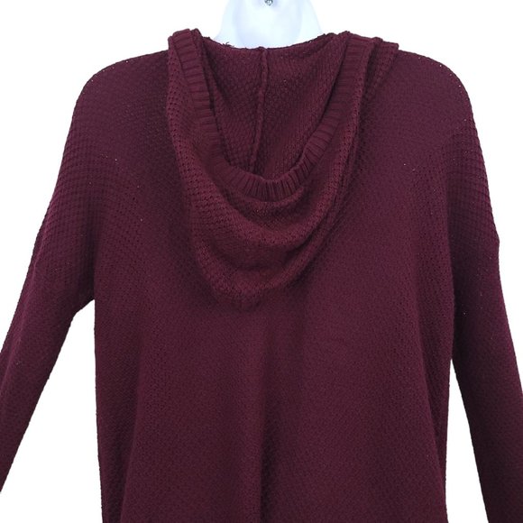 American Eagle Open Front Hoodie Cardigan Womens Size S Wine Pockets Cable Knit - Picture 8 of 15